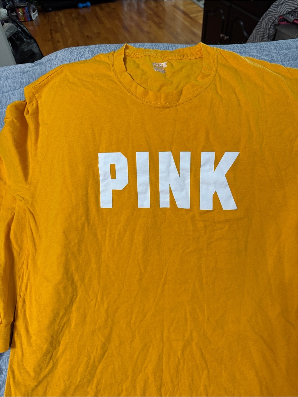 PINK Victoria's Secret Yellow Graphic Crew Tee
